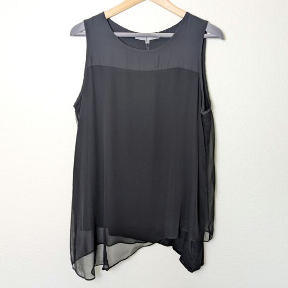 Lola & Sophie Silk Chiffon Black Asymmetrical Top Women Size M Whimsigoth Witchy - Picture 1 of 10